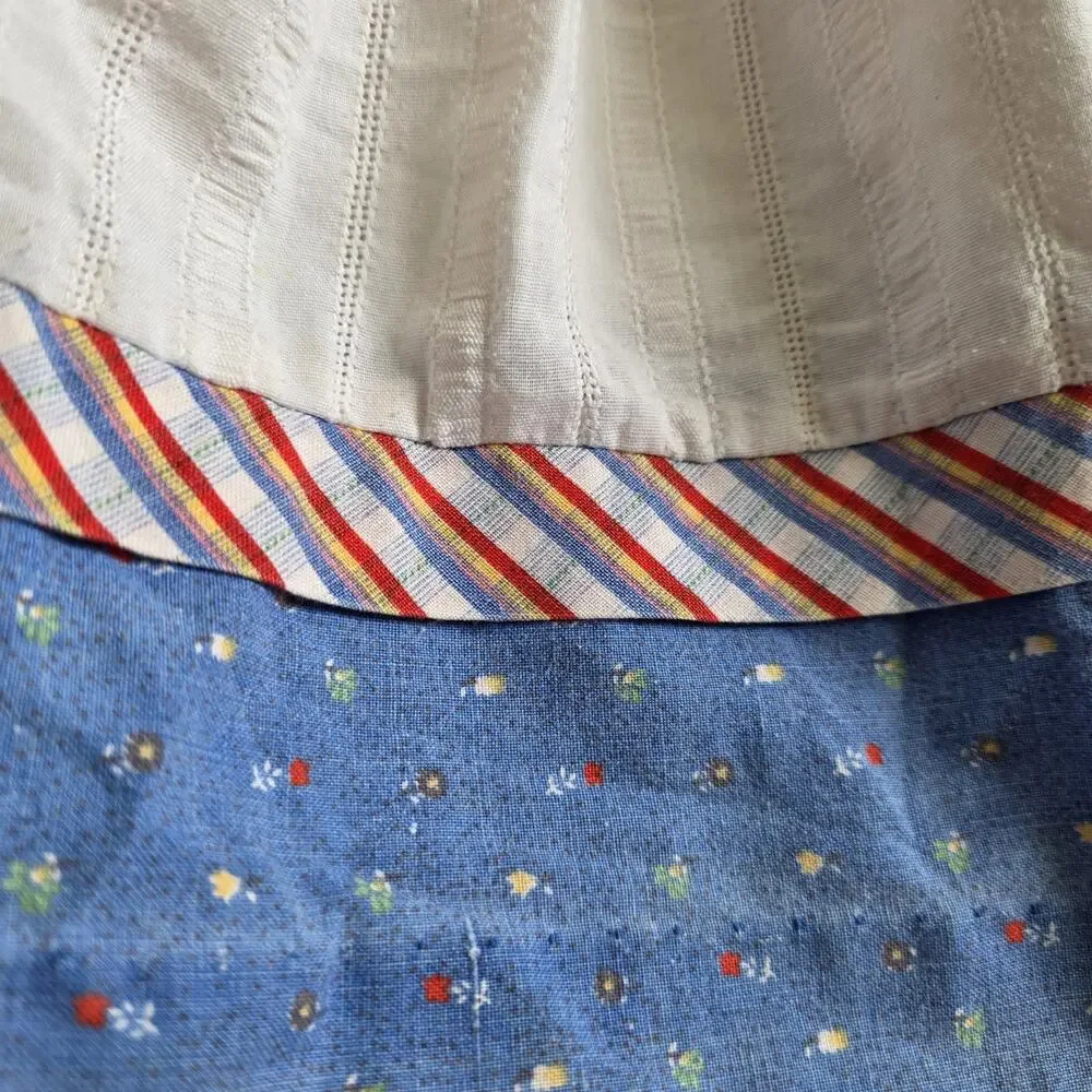 Vintage Cottagecore Floral Peasant Prairie Dress Tie Back Girls Size 4 Blue 90s